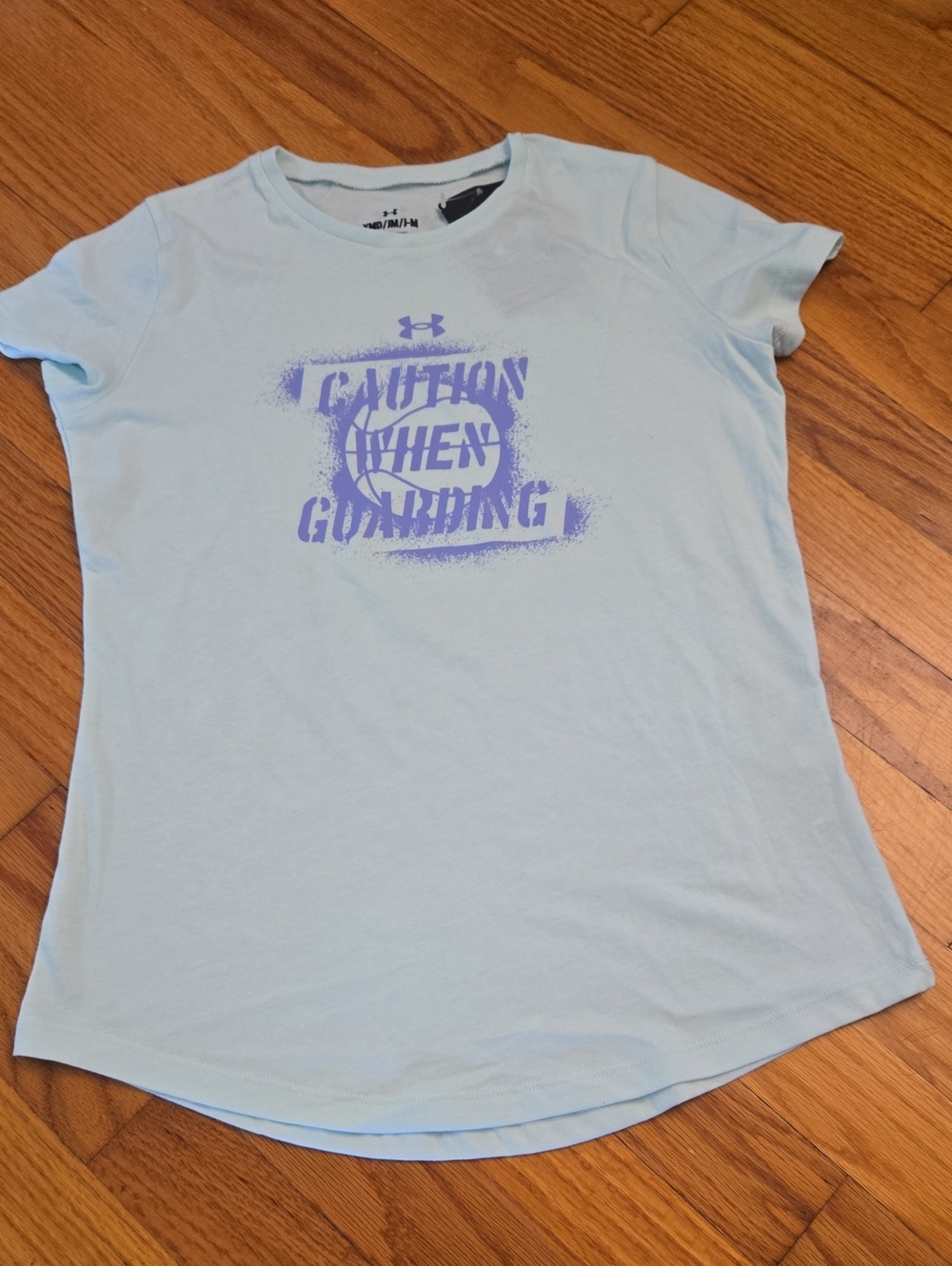 Under Armour Mint Green Tee with Purple Graphic Basketball Print